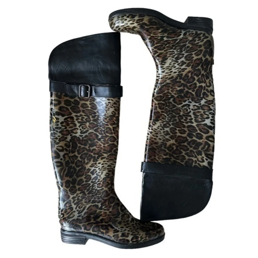 Bebe Knee High Animal Print Rain Boots Size 6